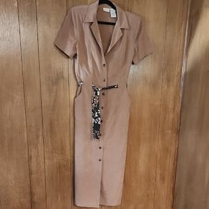 White Stag Tan Midi Dress with Floral Belt